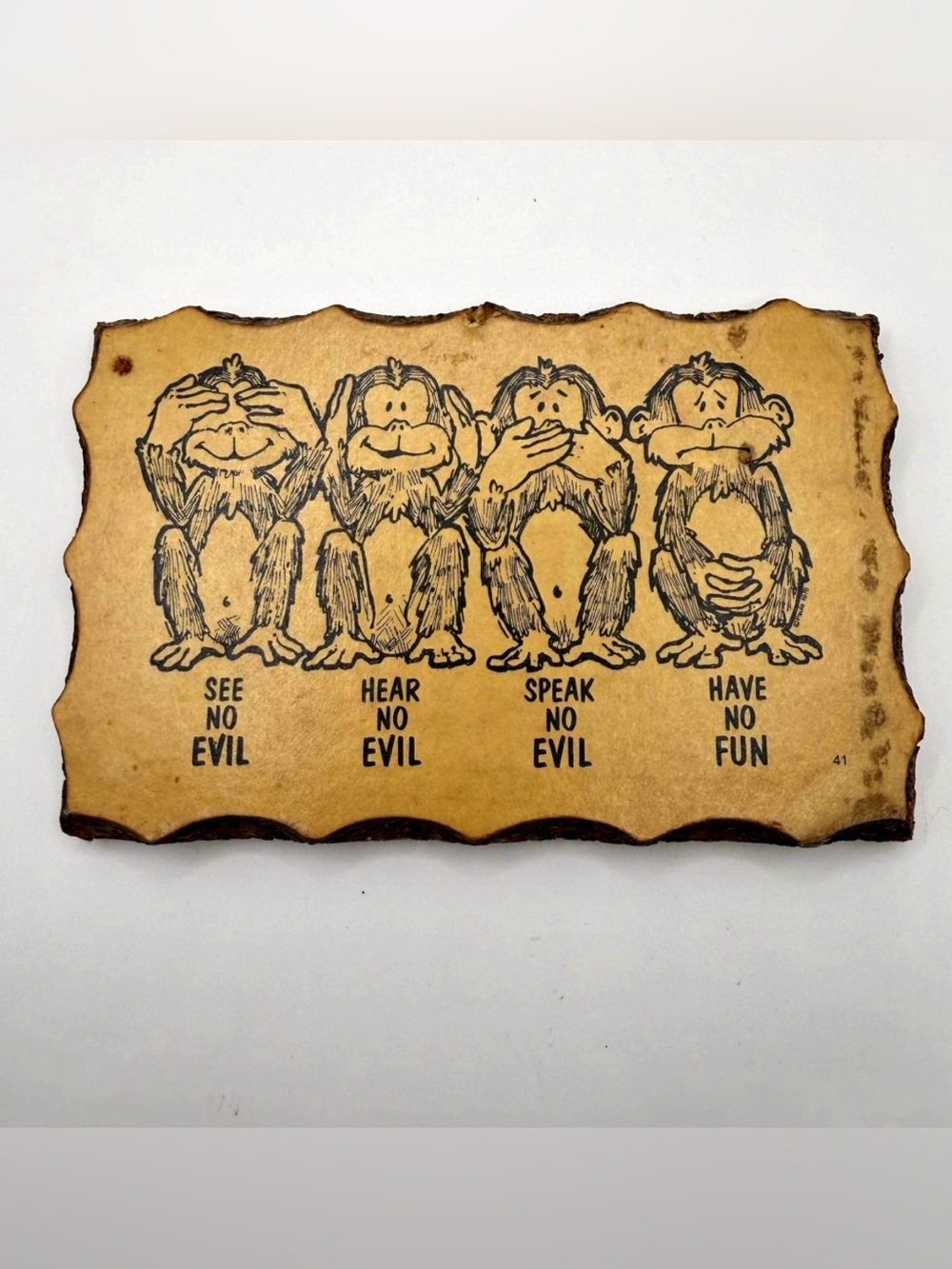 Vintage Paula’s Wood Post Card Plaque - Monkees - Hear No Evil , see No evil